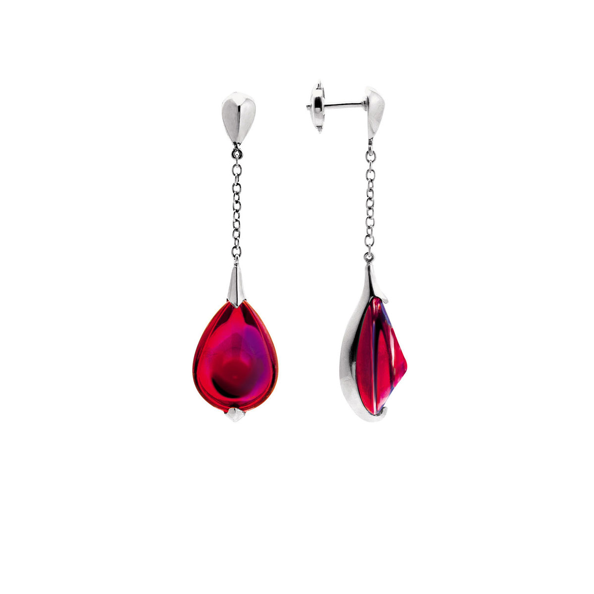 Baccarat Crystal Fleur De Psydelic Iridescent Red Silver Earrings